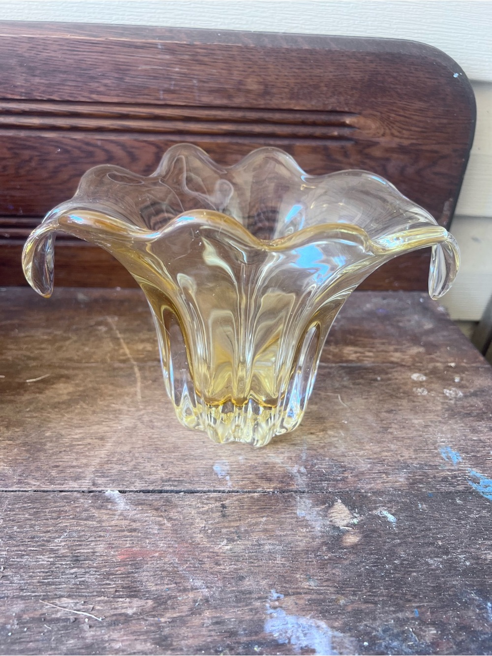 Vintage vase made in Italy - Amber Yellow Scalloped Design